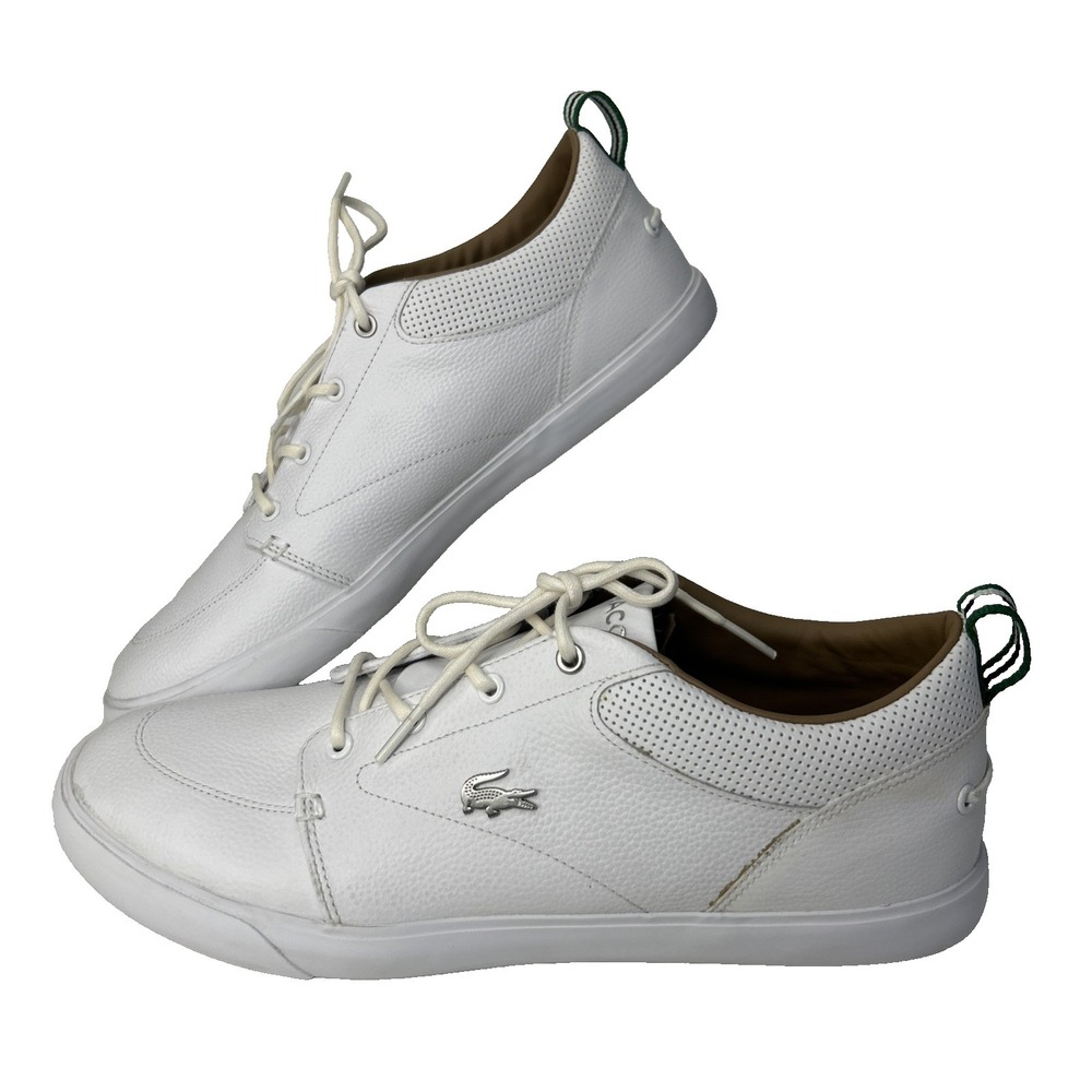 Lacoste Bayliss Sneaker Men 10.5 White Leather Perforated Collar Metal Crocodile